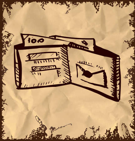 Leather wallet icon isolated on vintage backgroundのイラスト素材
