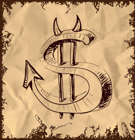 Devil dollar icon on vintage backgroundのイラスト素材