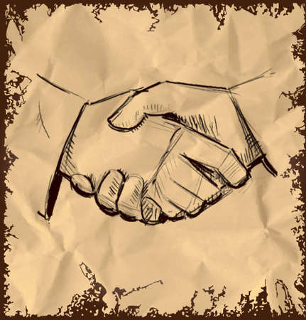 Hands shaking icon isolated on vintage backgroundのイラスト素材