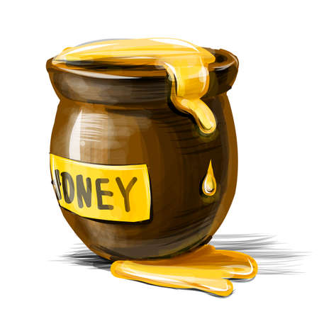 Honey pot isolated on white background. Vector illustrationのイラスト素材