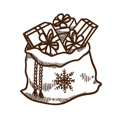 Bag full of presents  Christmas and New year design element isolated on whiteのイラスト素材