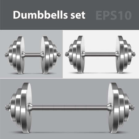 Dumbbells set. Vector illustration of isolated dumbbells used in weight lifting and fitness workouts.のイラスト素材
