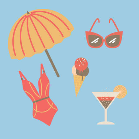 Collection of beach summer accessories 
