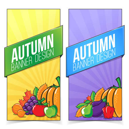 Autumn banner set with fruits and vegetables.のイラスト素材