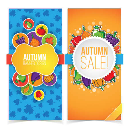 Autumn banner set with fruits and vegetables.のイラスト素材