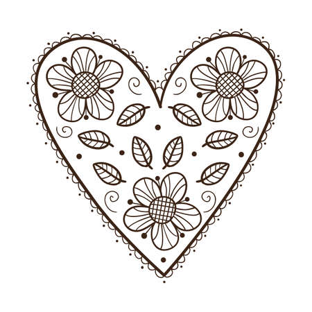 Heart with leaves and flowers.のイラスト素材