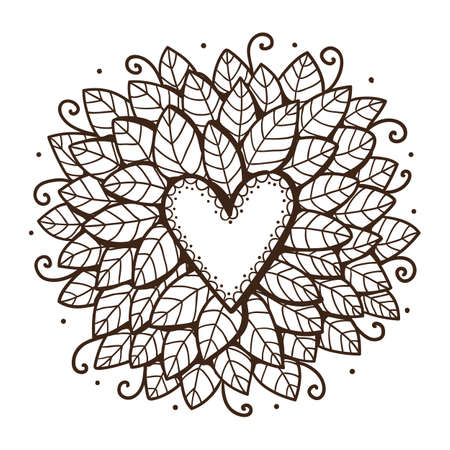 Heart with leaves and flowers.のイラスト素材