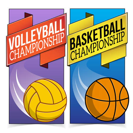 Basketball and volleyball banners isolated on white.のイラスト素材