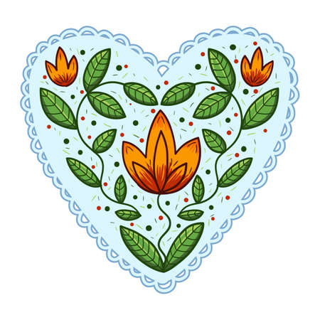 Heart with leaves and flowers.のイラスト素材