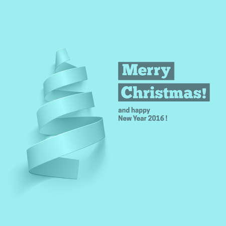 Blue Christmas tree and text. Greeting card vector template.のイラスト素材