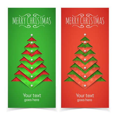 Green and red Christmas banners. Vector holiday templates.のイラスト素材