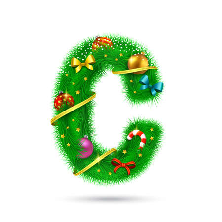 Christmas and New Year holiday alphabet symbol. Vector element.のイラスト素材