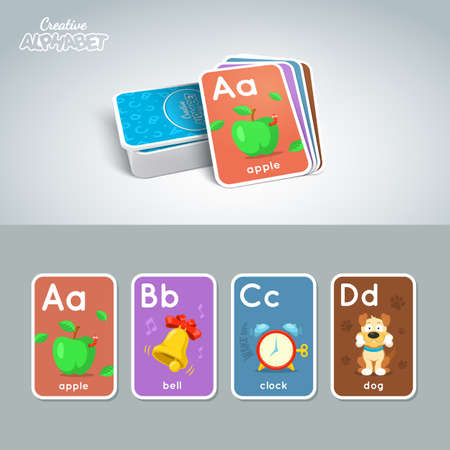 Alphabet tutorial cards collection. Colorful vector illustration.のイラスト素材