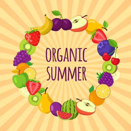 Summer fruits and berries vector illustration. Easy to edit design template.のイラスト素材