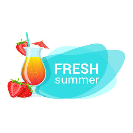 Fresh summer drink and berries vector illustration. Easy to edit design template.のイラスト素材