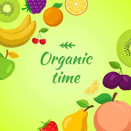 Summer fruits and berries vector illustration. Easy to edit design template.のイラスト素材