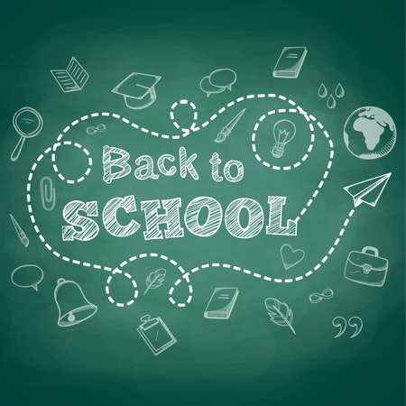 Chalk sketch on blackboard. Vector background for education topic.のイラスト素材