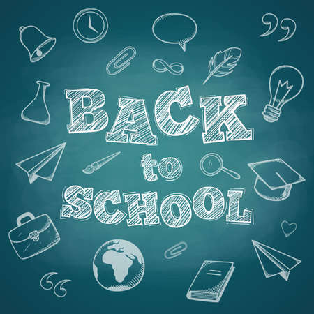 Chalk sketch on blackboard. Vector background for education topic.のイラスト素材