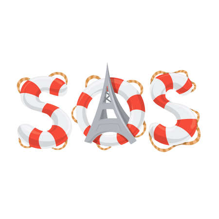 Stripped lifebuoy emergency help call. Vector illustration.のイラスト素材