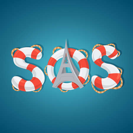 Stripped lifebuoy emergency help call. Vector illustration.のイラスト素材