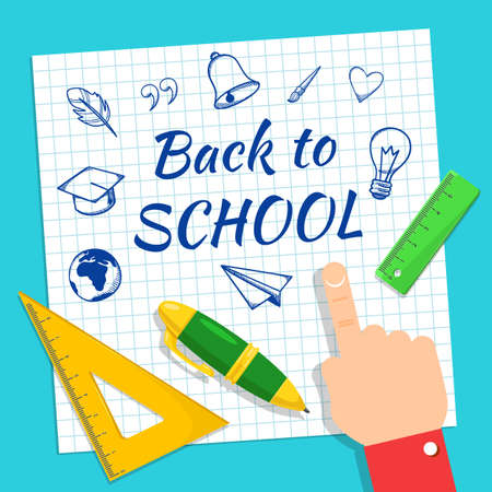 Bright background for education topic. Notebook and hand writing imitation.のイラスト素材