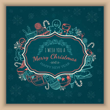 Christmas and New year card template. Vector vintage.のイラスト素材