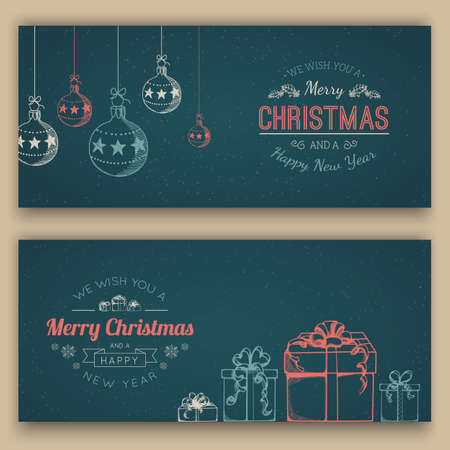 Christmas and New year banners template. Vector vintage background.のイラスト素材