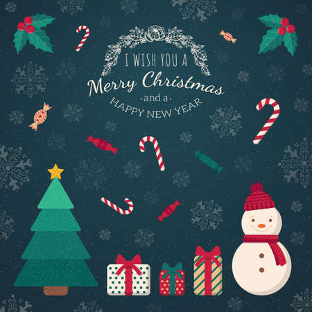 Holiday card template. Retro style for Christmas and New Year design.のイラスト素材