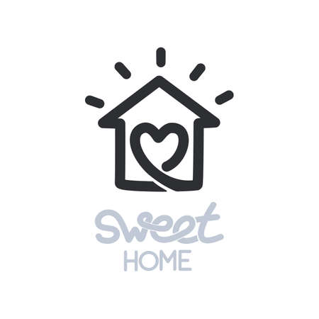 Simple icon of house with heart shape within.のイラスト素材