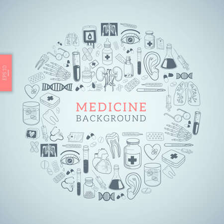 Healthcare medical background. Vector sketch symbols composition.のイラスト素材