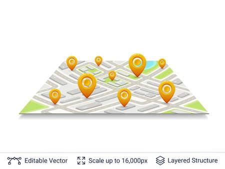 Location pins on city plan.のイラスト素材