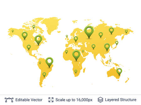 Location pins on world map.のイラスト素材