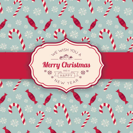 Christmas candies pattern and greeting text.のイラスト素材