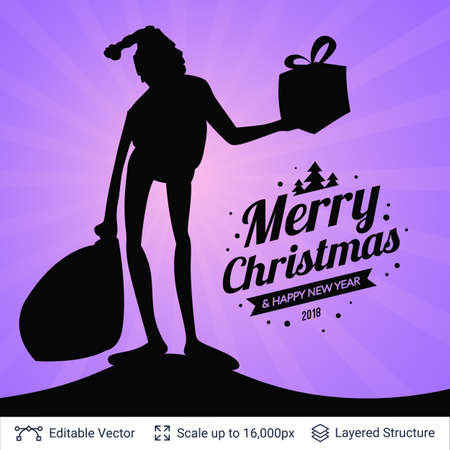Silhouette of Santa Claus with presents. Vector illustration.のイラスト素材