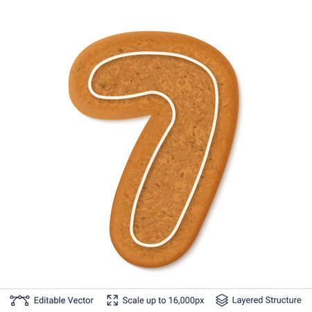 Gingerbread numeral seven design cookie, isolated on white.のイラスト素材