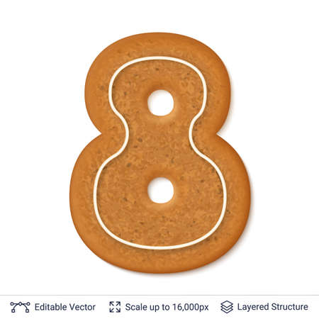 Gingerbread numeral eight design cookie, isolated on white.のイラスト素材