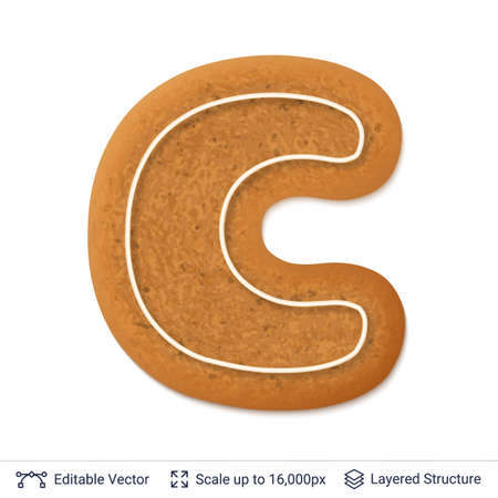 Gingerbread in an alphabet design letter C isolated on white.のイラスト素材