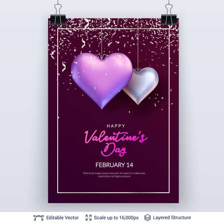 Pair of 3D Heart shaped air balloons and text.のイラスト素材