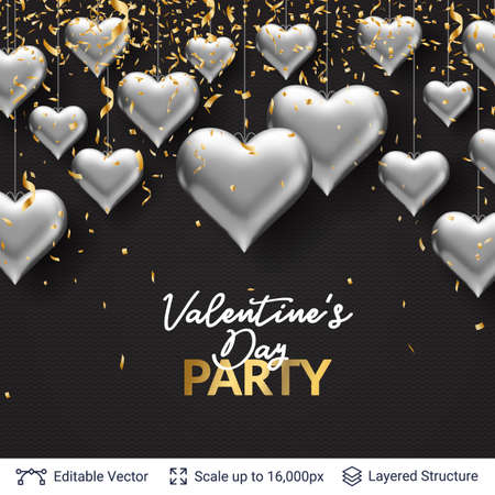 Happy Valentine's Day card design with hearts on black background. Vector illustration.のイラスト素材