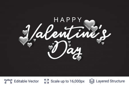 Happy Valentines day text and 3D hearts on black.のイラスト素材