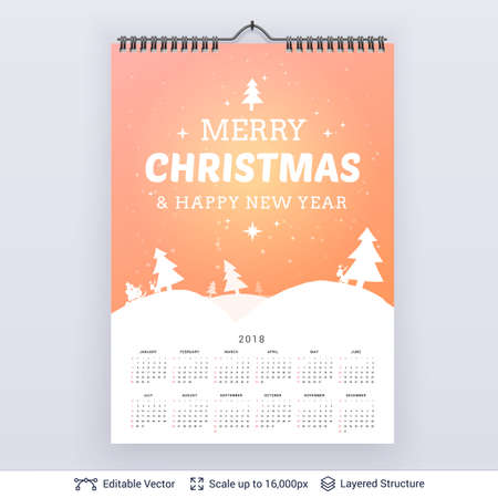 Vector template January - December, week starts on Sunday.のイラスト素材