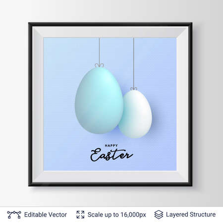 Easter background template with hanging painted eggs.のイラスト素材