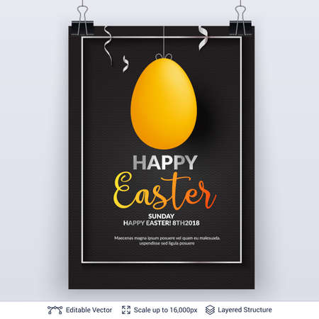 Easter background template with hanging painted egg.のイラスト素材