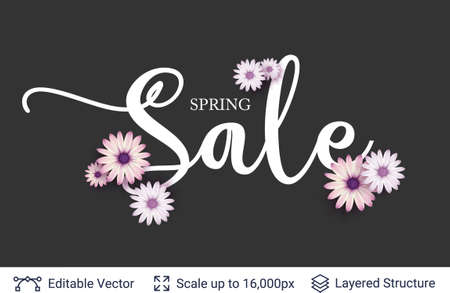 Spring season flowers and sale text.のイラスト素材