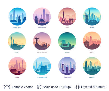 Collection of famous asian city scapes.のイラスト素材