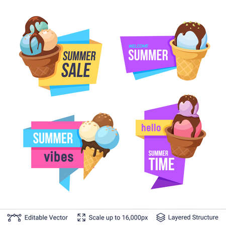 Set of summer badges isolated on white.のイラスト素材