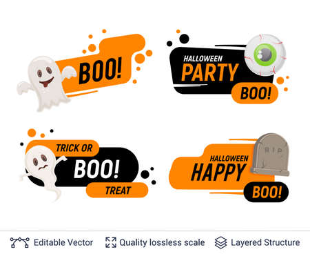Halloween set of badges with editable copy space.のイラスト素材