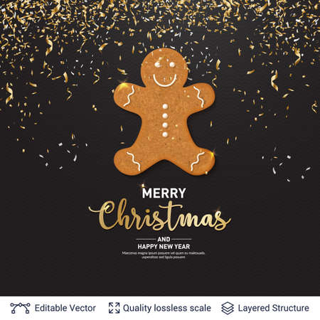 Gingerbread man cookie and text on dark banner.のイラスト素材