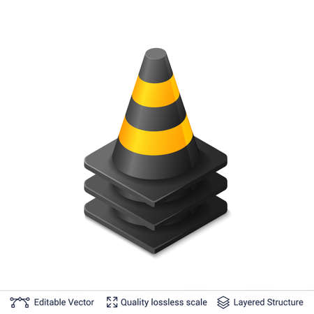Traffic cones with yellow and black stripes. Vector illustration.のイラスト素材