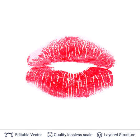 Red lips print isolated on white background.のイラスト素材